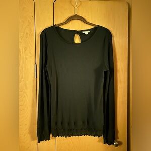 a.n.a Black Ribbed Long Sleeve Knit Top